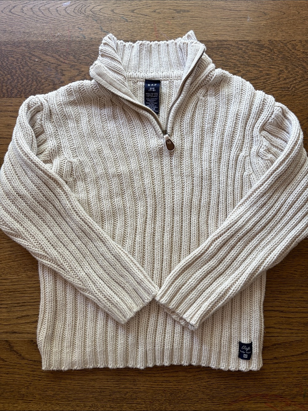 2001 VINTAGE GAP Kids 7-8Y  Cream Ribbed Half-Zip Sweater